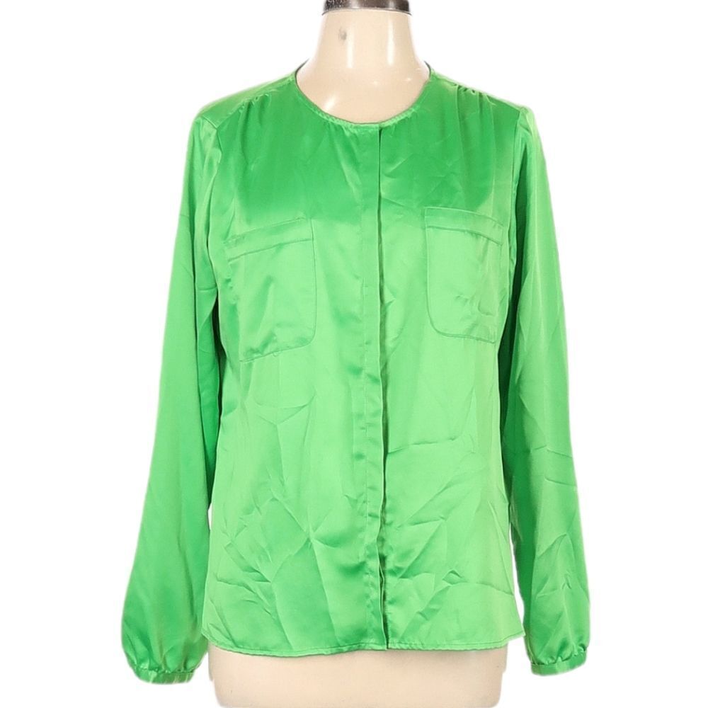 LIZ CLAIBORNE Satin Collarless Blouse L
